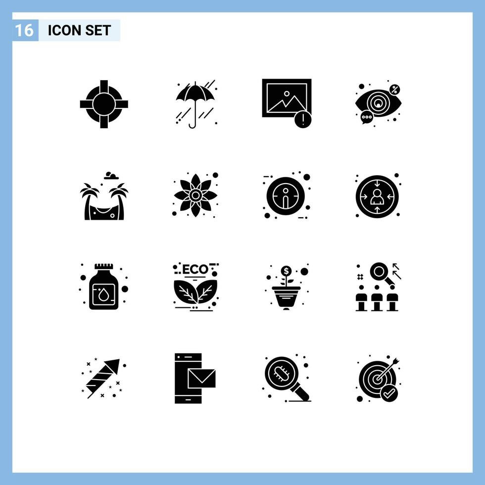 Group of 16 Solid Glyphs Signs and Symbols for chamomile park photo hammock view Editable Vector Design Elements