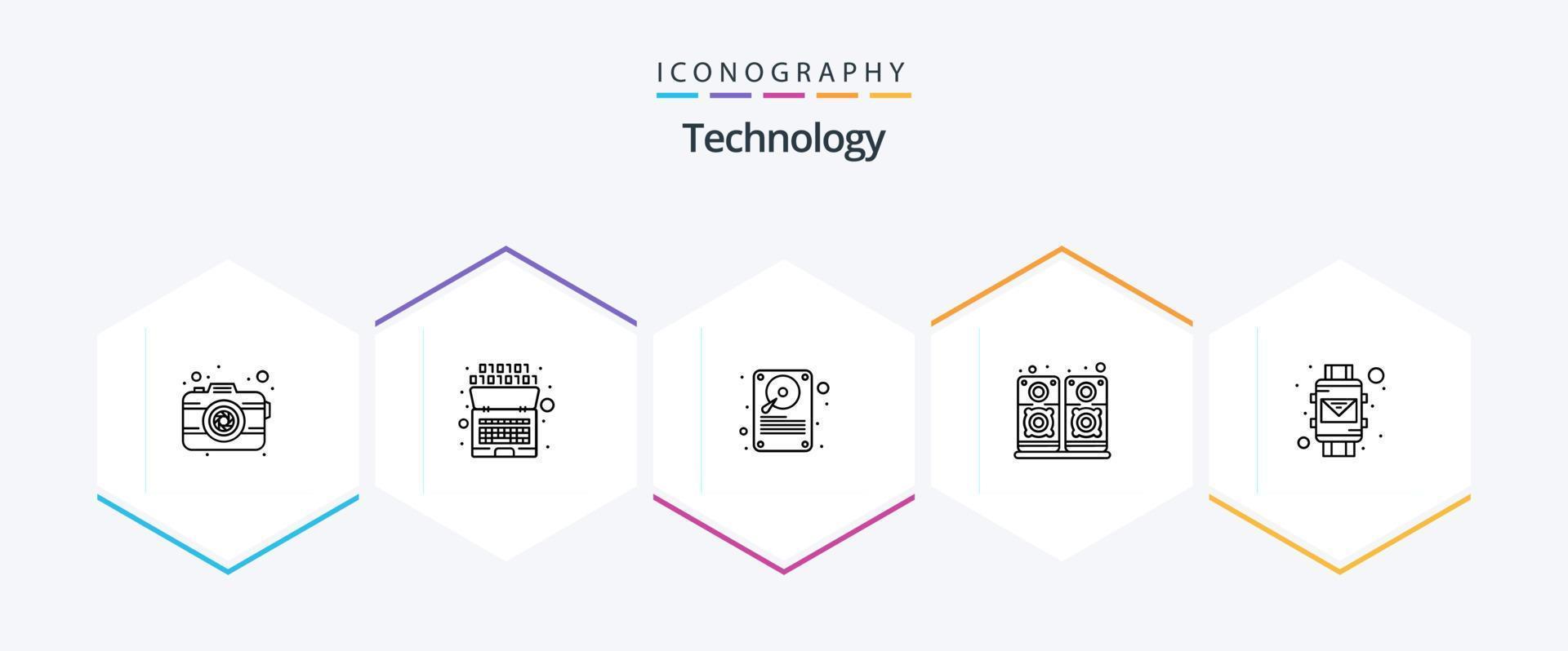 Technology 25 Line icon pack including smart wrist. email. data. speaker. music vector