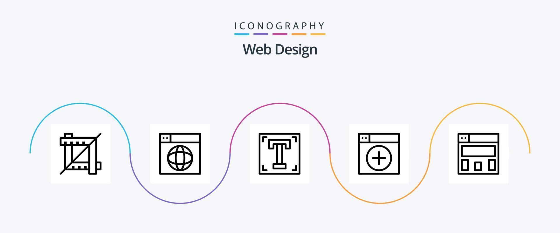 Web Design Line 5 Icon Pack Including app. new. designer. window. text vector