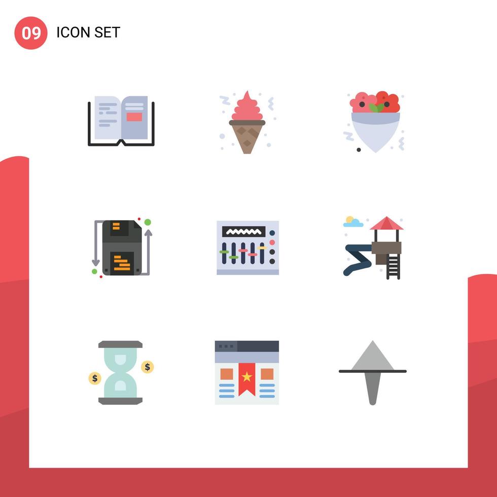 Set of 9 Vector Flat Colors on Grid for night shape fast save disk Editable Vector Design Elements