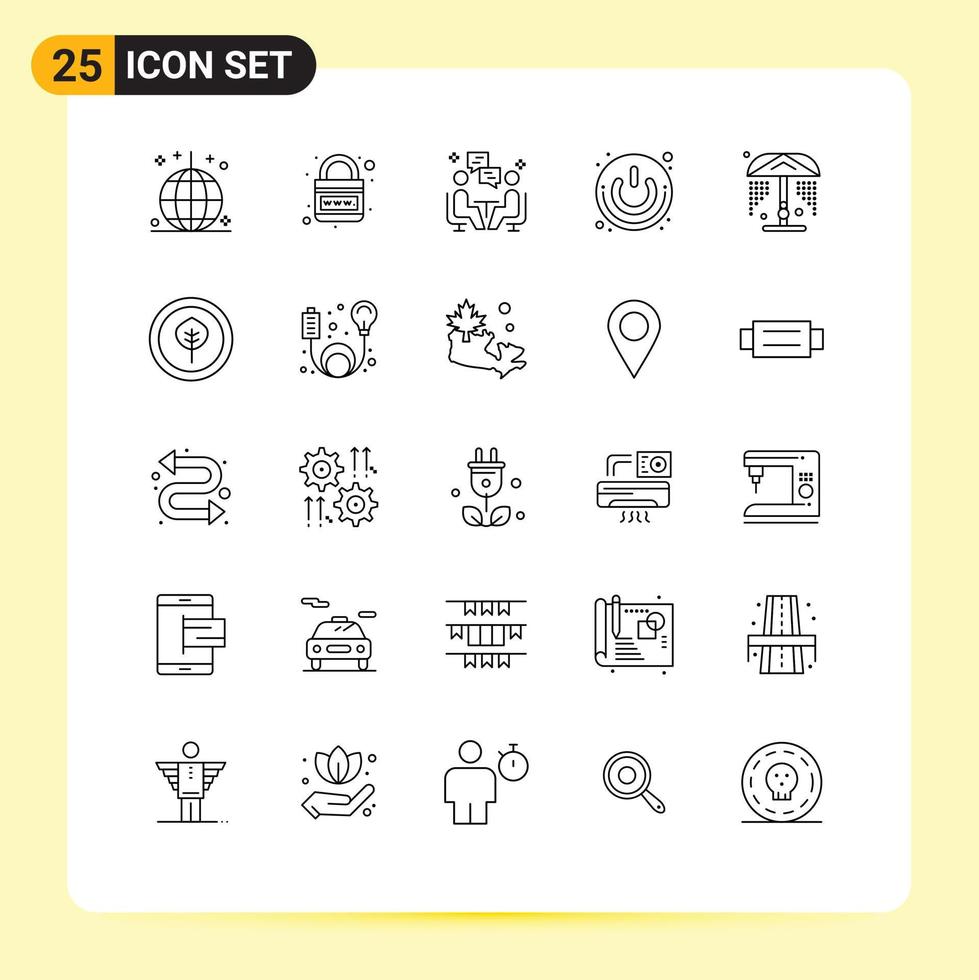 25 Universal Lines Set for Web and Mobile Applications power button on off planet dissucation chat Editable Vector Design Elements