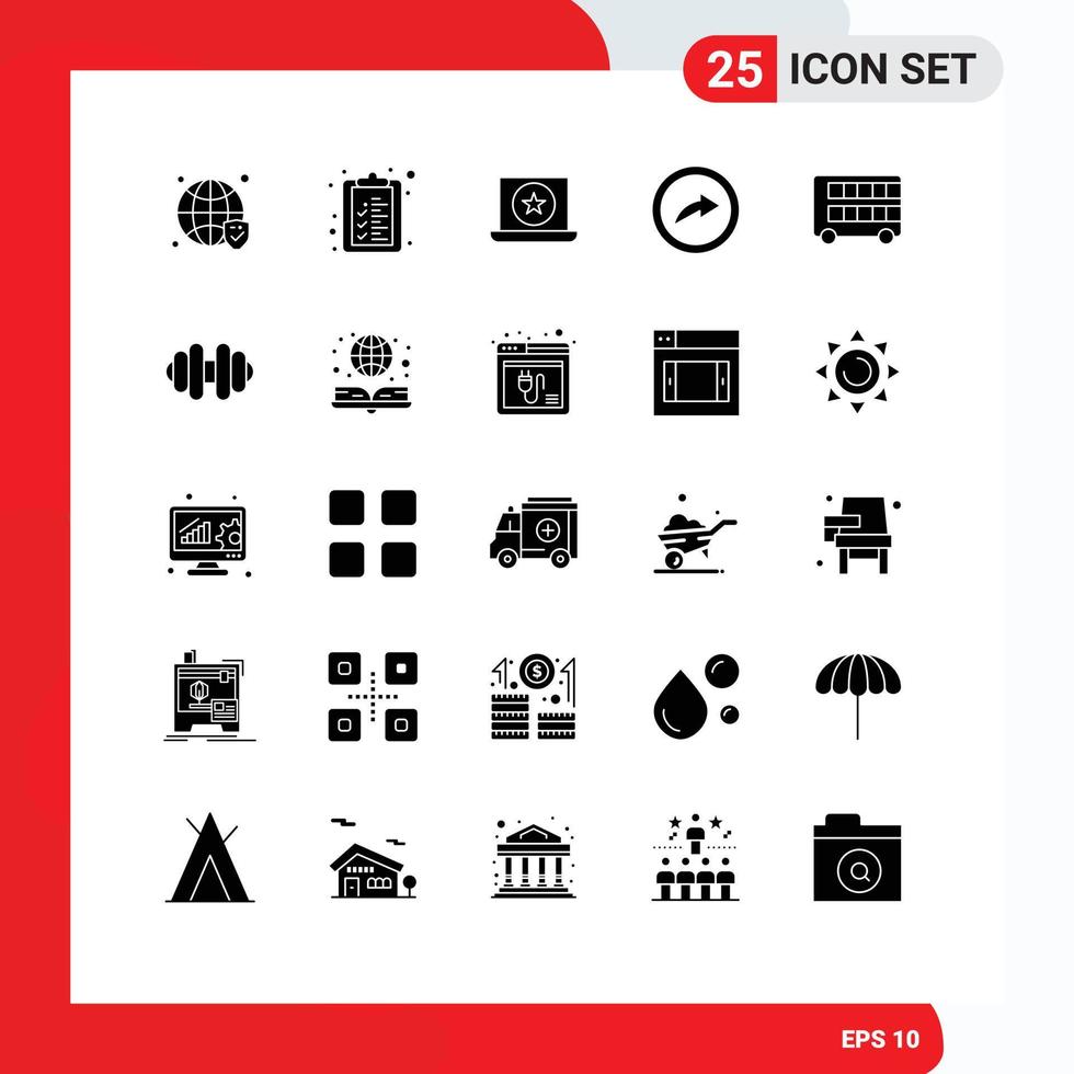 25 Thematic Vector Solid Glyphs and Editable Symbols of london decker favorite bus link Editable Vector Design Elements