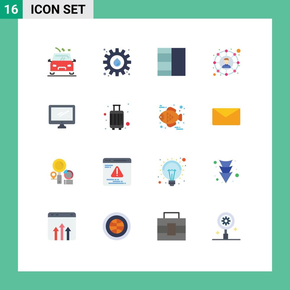 Modern Set of 16 Flat Colors and symbols such as imac monitor grid computer social network Editable Pack of Creative Vector Design Elements