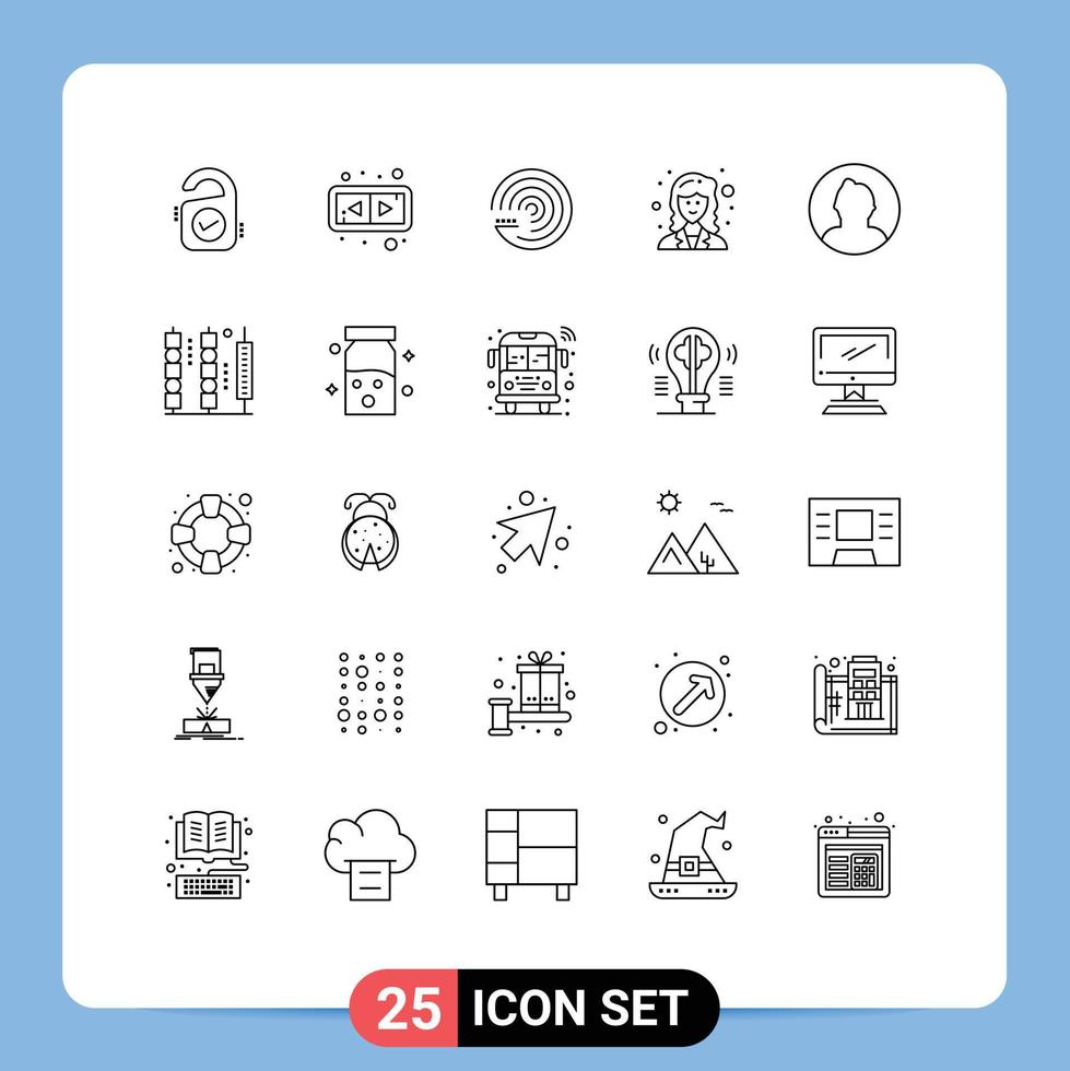 Stock Vector Icon Pack of 25 Line Signs and Symbols for round avatar model scientist mathematician Editable Vector Design Elements