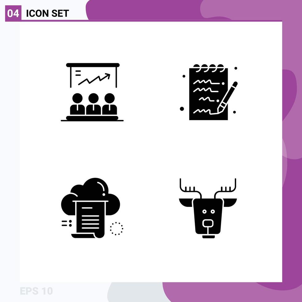 Modern Set of 4 Solid Glyphs and symbols such as presentation share team note cloud Editable Vector Design Elements