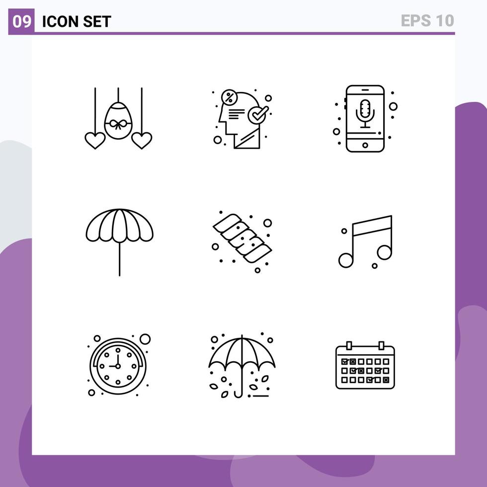 Universal Icon Symbols Group of 9 Modern Outlines of wet umbrella seo beach recording Editable Vector Design Elements