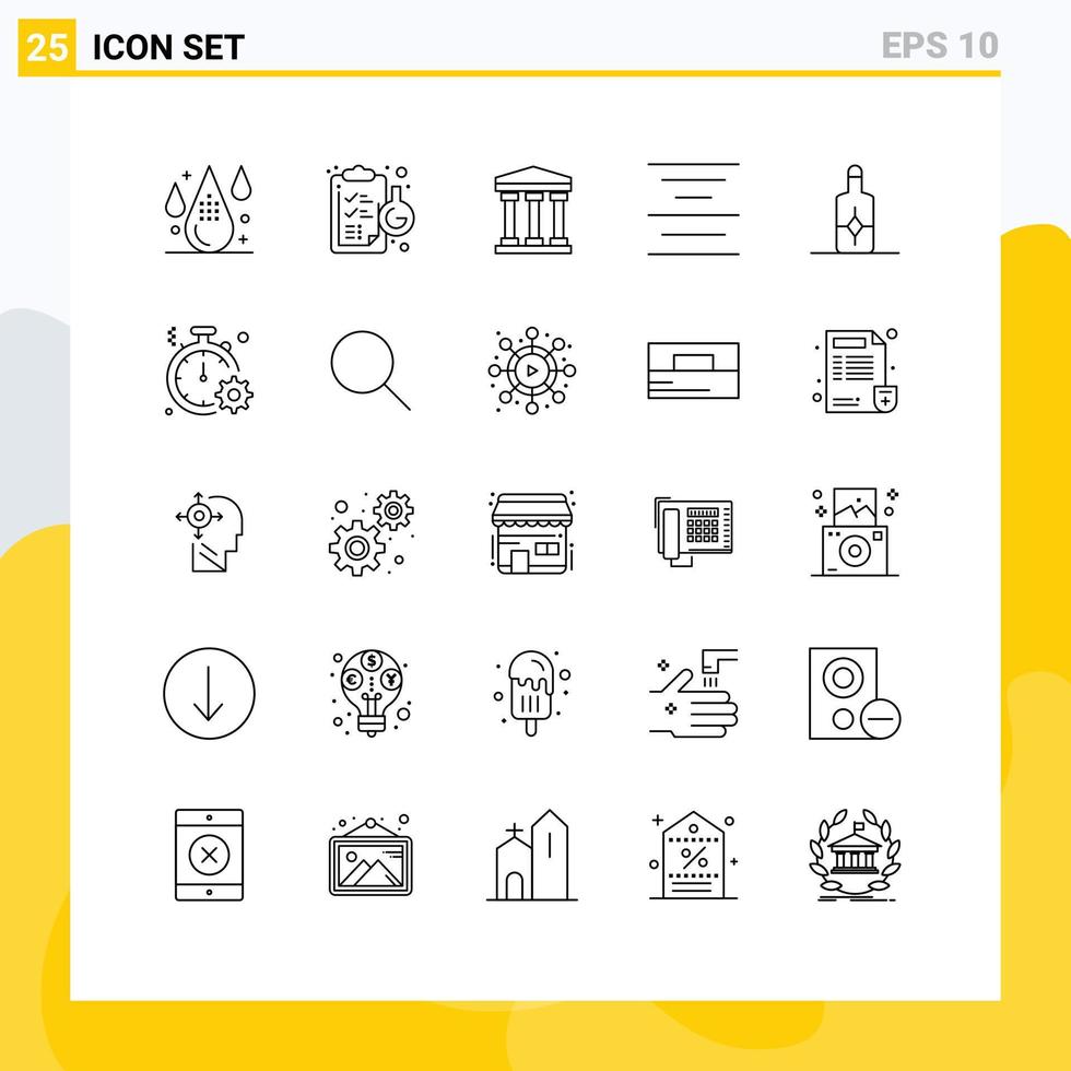 Pictogram Set of 25 Simple Lines of sunblock beach laboratory text align Editable Vector Design Elements