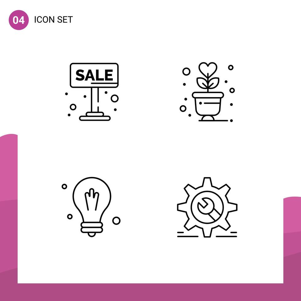 4 Thematic Vector Filledline Flat Colors and Editable Symbols of sale bulb sign love science Editable Vector Design Elements
