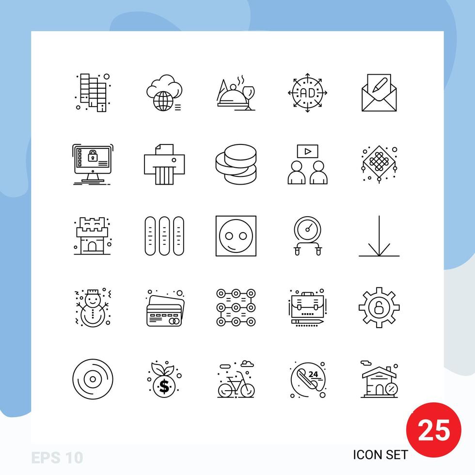 Group of 25 Lines Signs and Symbols for compose expand hotel arrow ad Editable Vector Design Elements