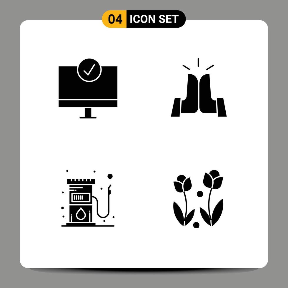 Mobile Interface Solid Glyph Set of 4 Pictograms of computers fuel gadget five station Editable Vector Design Elements