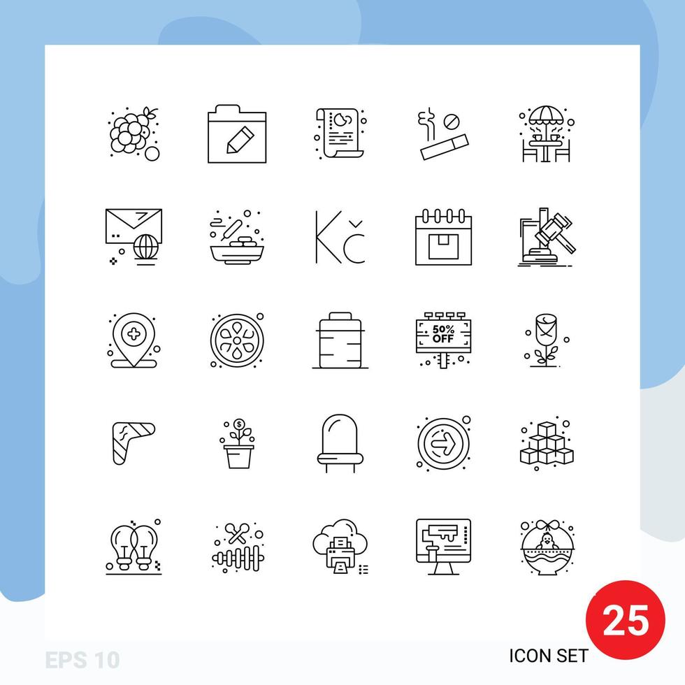 Universal Icon Symbols Group of 25 Modern Lines of coffee smoking cookies smoke security Editable Vector Design Elements