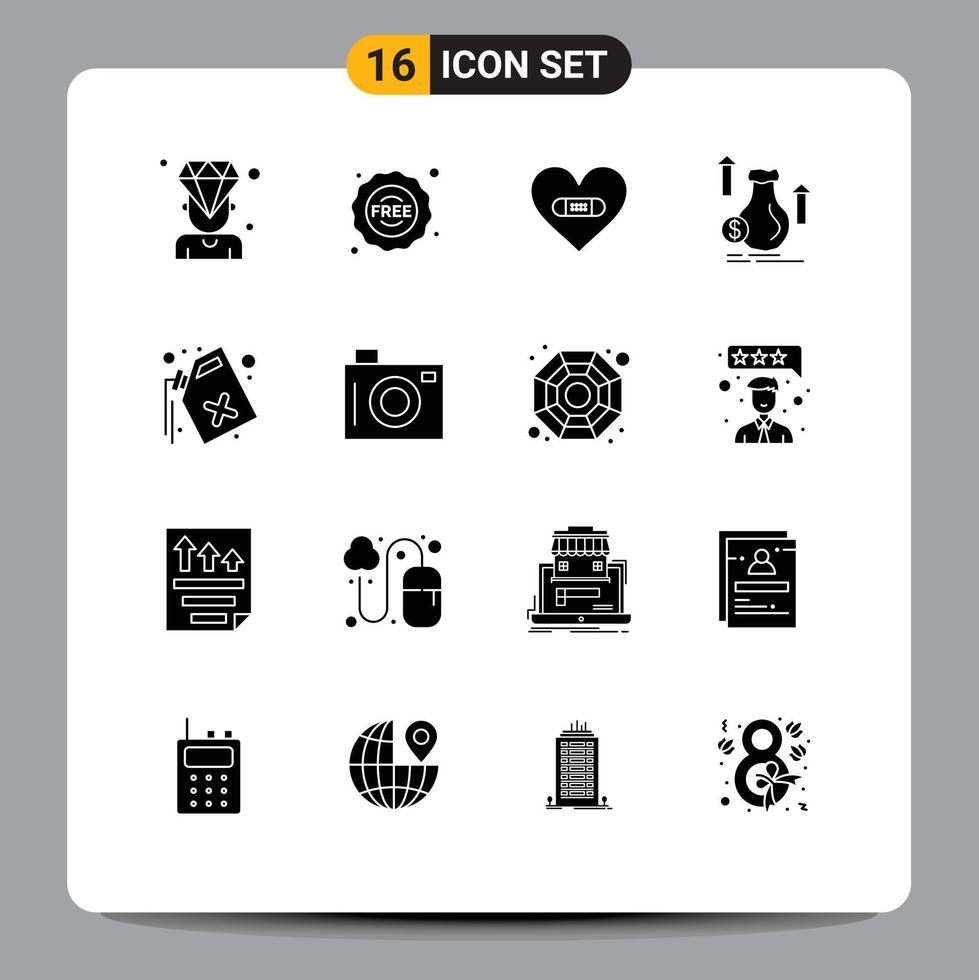 Set of 16 Modern UI Icons Symbols Signs for stock dollar hurt bag like Editable Vector Design Elements