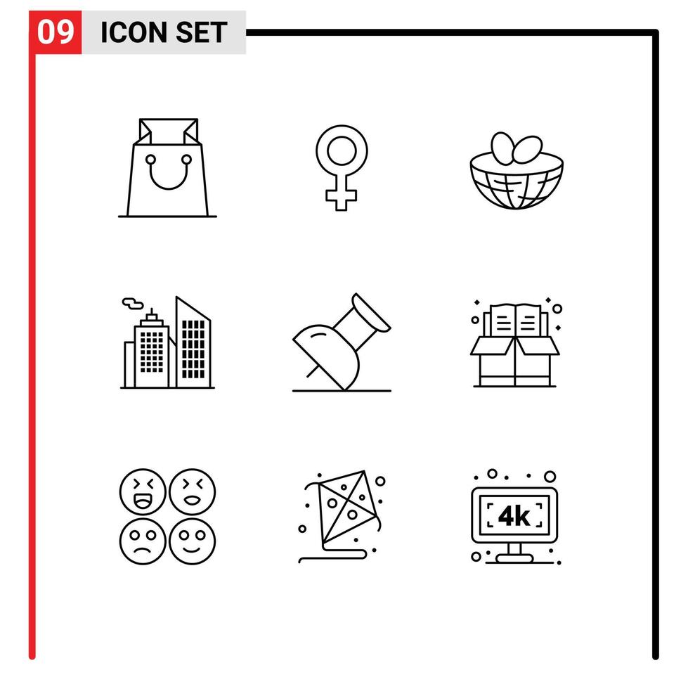 Pack of 9 creative Outlines of education book egg pin office Editable Vector Design Elements