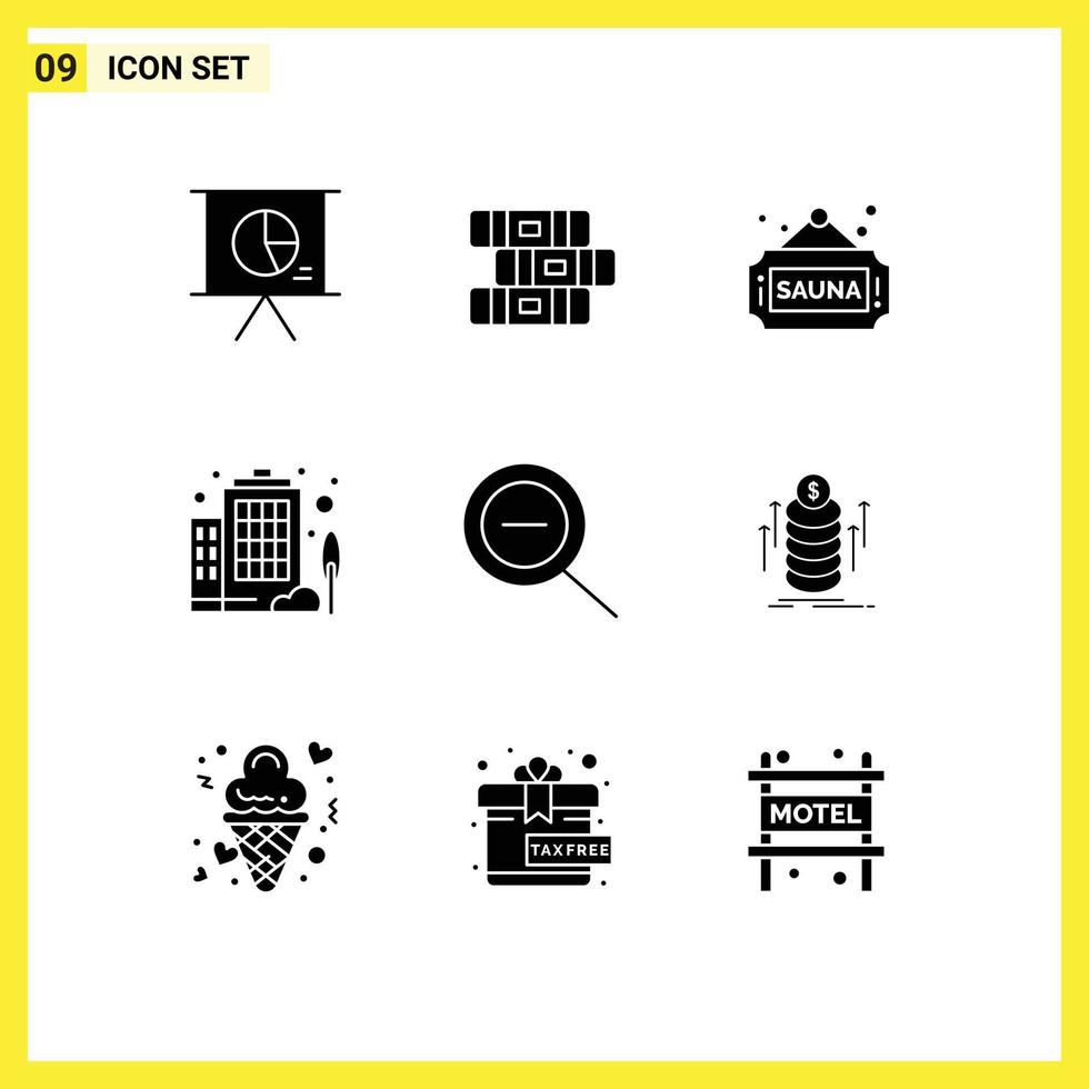 9 9 creativo íconos moderno señales y símbolos de haz enfocar sauna fuera empresa editable vector diseño elementos