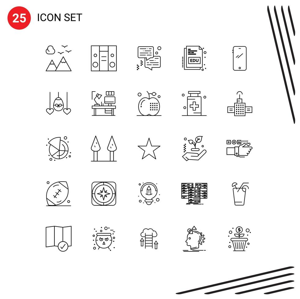 Group of 25 Lines Signs and Symbols for mobile phone chat online educate Editable Vector Design Elements