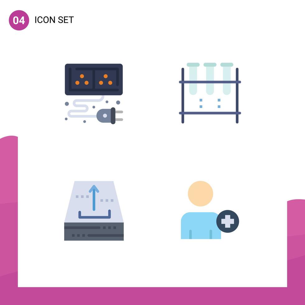 4 User Interface Flat Icon Pack of modern Signs and Symbols of adapter archive energy lab flask file Editable Vector Design Elements