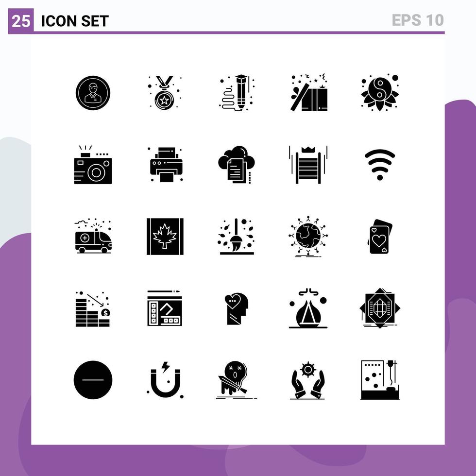 Modern Set of 25 Solid Glyphs and symbols such as christmas gift medal write learning Editable Vector Design Elements