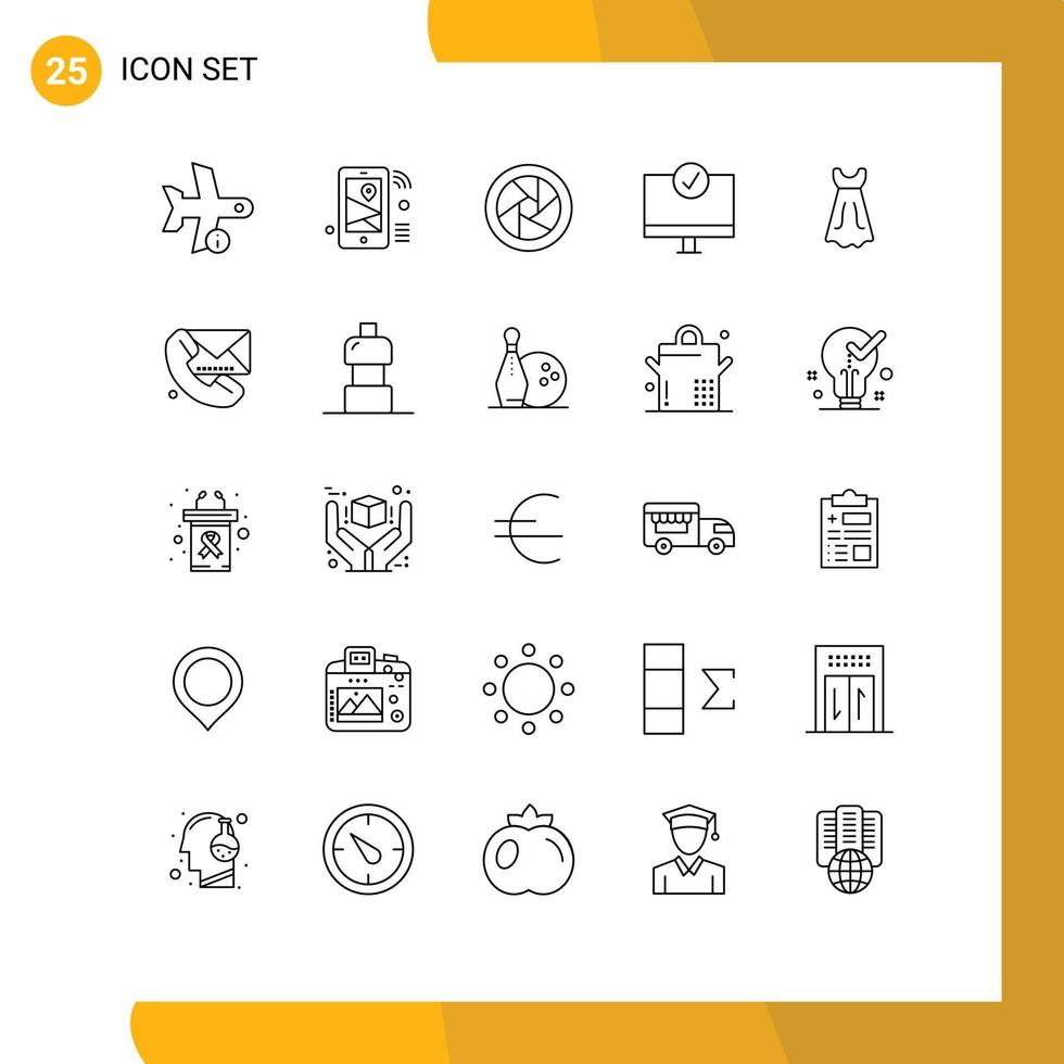 Set of 25 Modern UI Icons Symbols Signs for hardware devices share connected camera lenses Editable Vector Design Elements