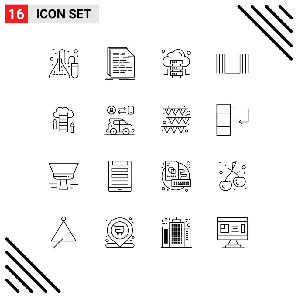 Pack of 16 creative Outlines of upload cloud script view cover Editable Vector Design Elements