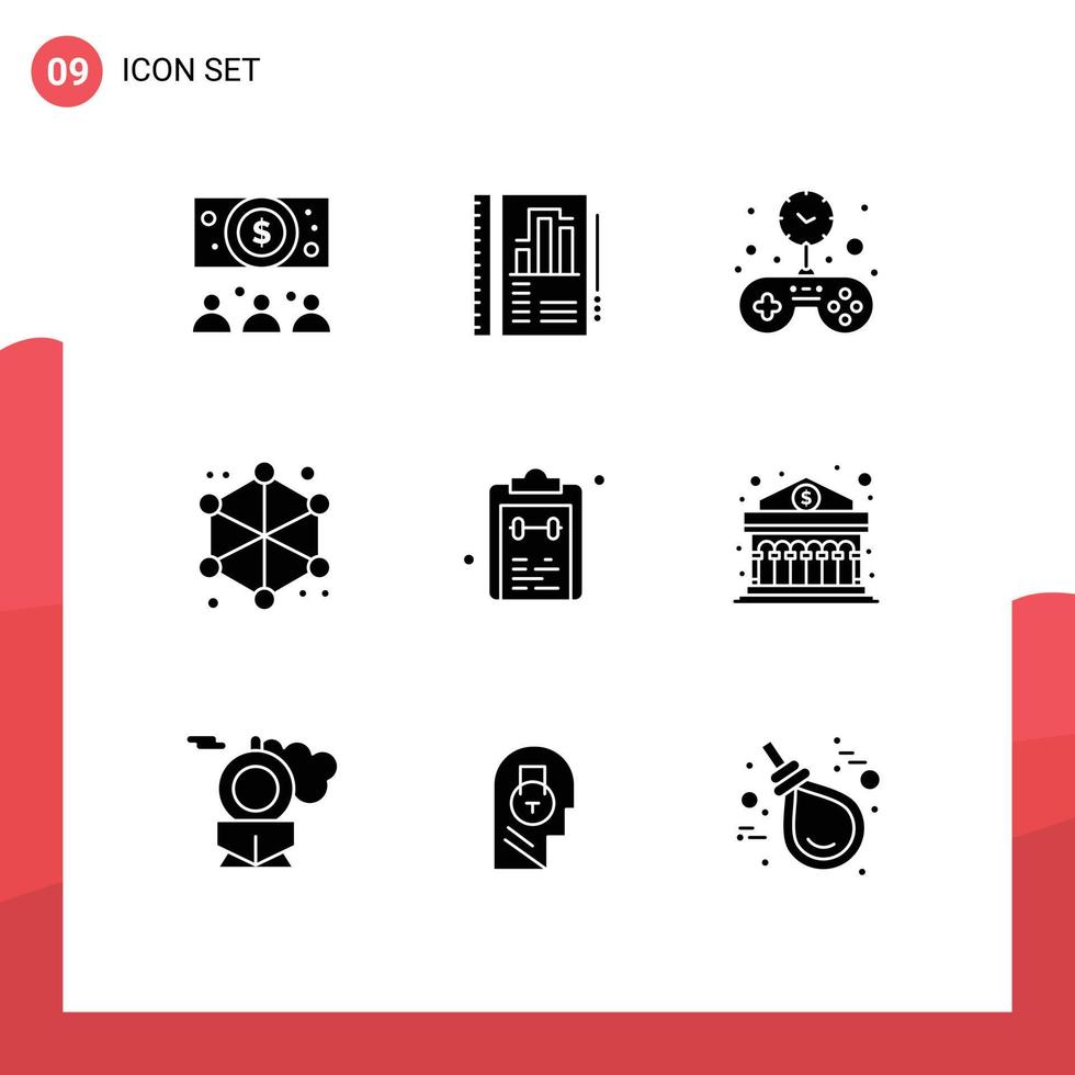 9 Thematic Vector Solid Glyphs and Editable Symbols of mark check game web data Editable Vector Design Elements