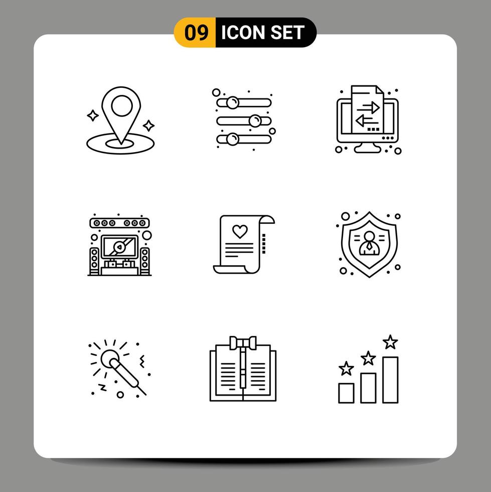 Universal Icon Symbols Group of 9 Modern Outlines of paper theater banking system speaker Editable Vector Design Elements