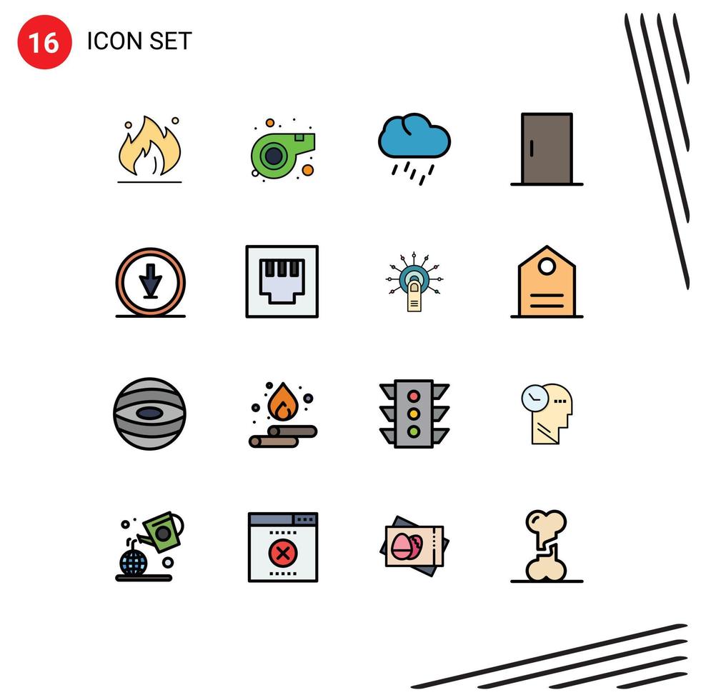 Mobile Interface Flat Color Filled Line Set of 16 Pictograms of down arrow rain home appliances furniture Editable Creative Vector Design Elements