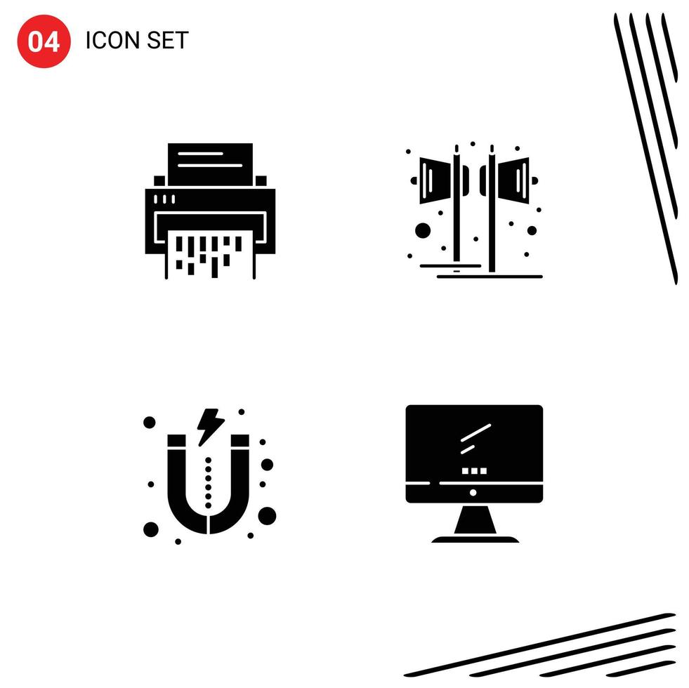 Pack of 4 creative Solid Glyphs of confidential party document shredder speaker Editable Vector Design Elements