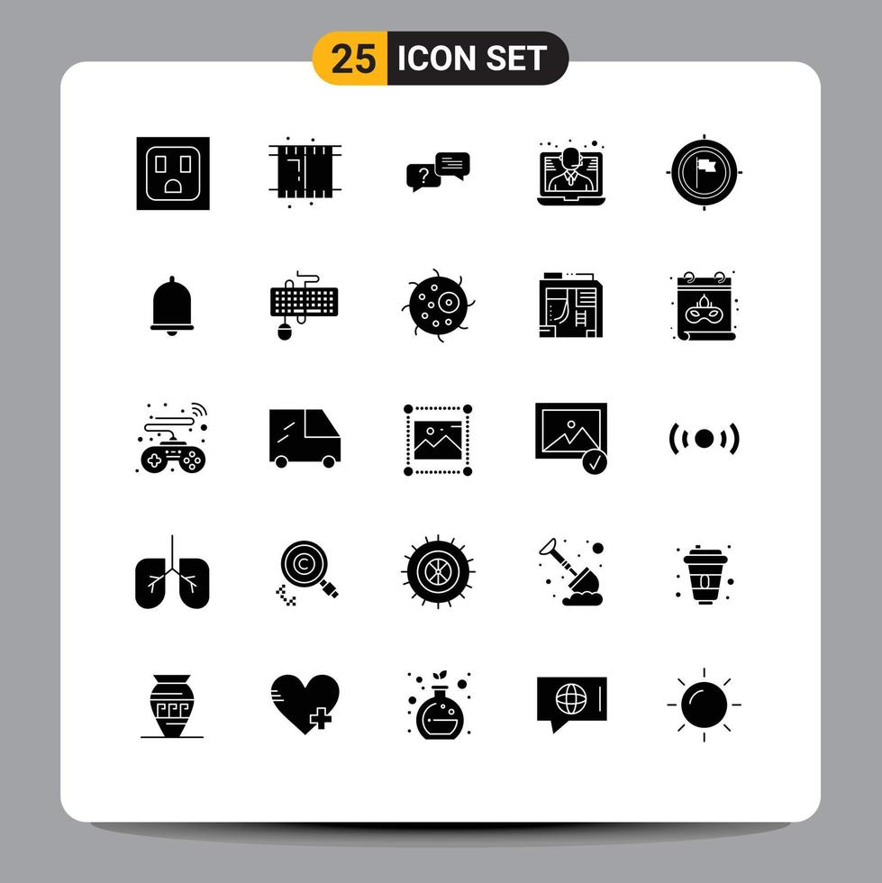 Mobile Interface Solid Glyph Set of 25 Pictograms of focus deadline message business call Editable Vector Design Elements