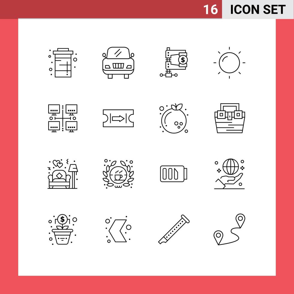 Stock Vector Icon Pack of 16 Line Signs and Symbols for network lan finance area helios Editable Vector Design Elements