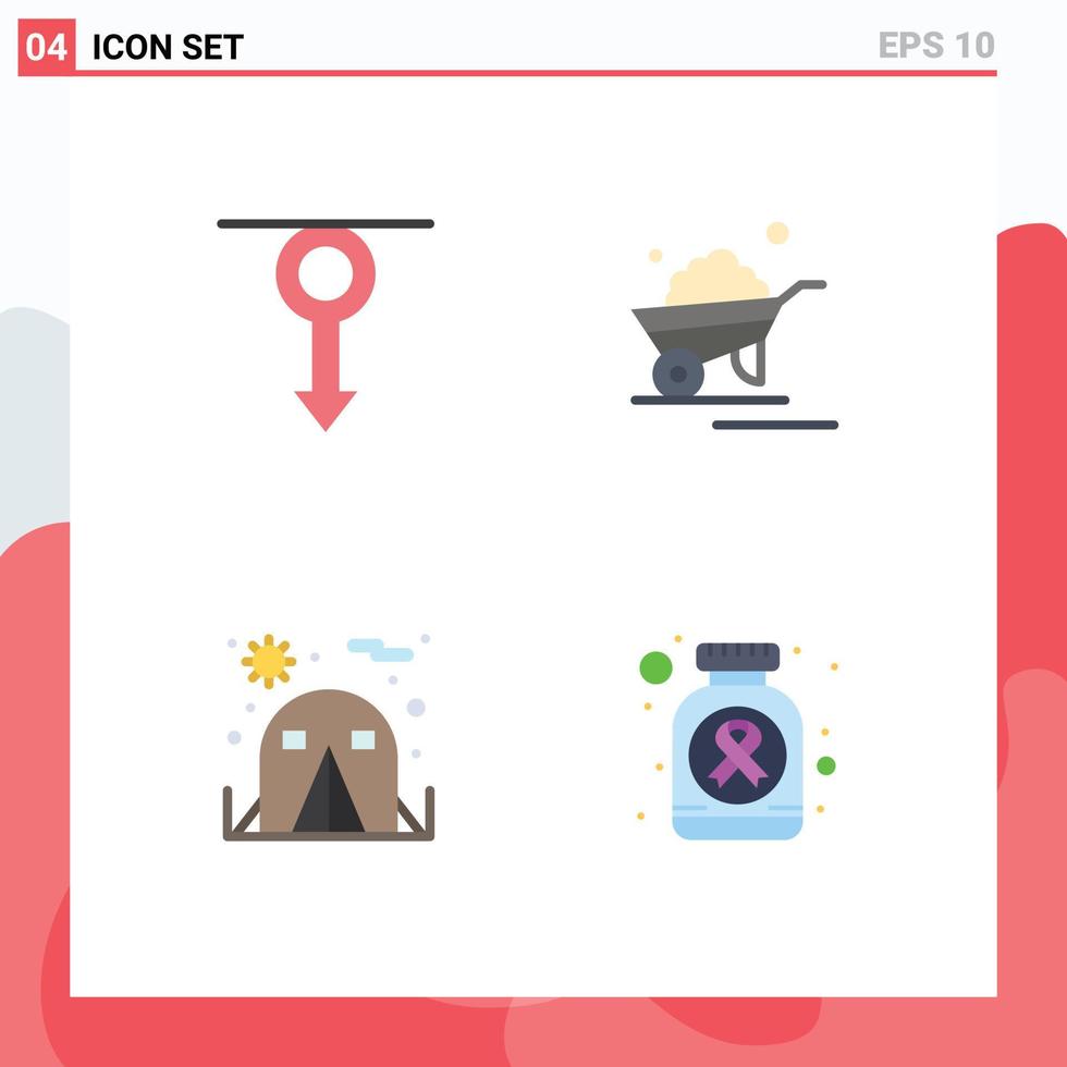 Modern Set of 4 Flat Icons Pictograph of boy wheelbarrow man garden chair Editable Vector Design Elements