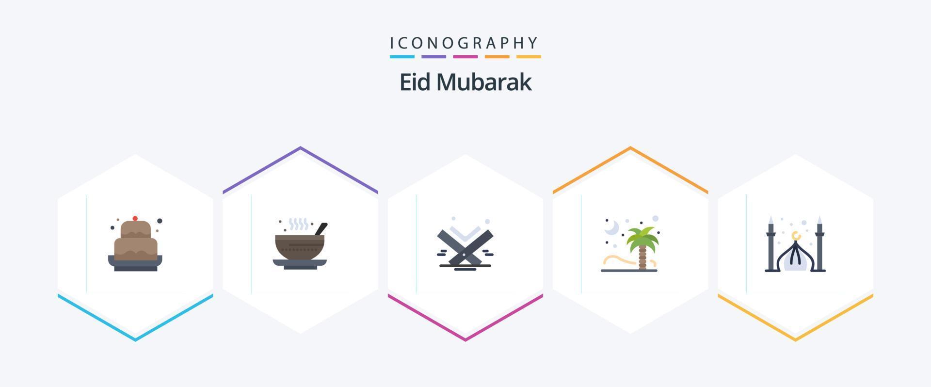 eid Mubarak 25 plano icono paquete incluso naturaleza. palmera. té. Eid. libro vector