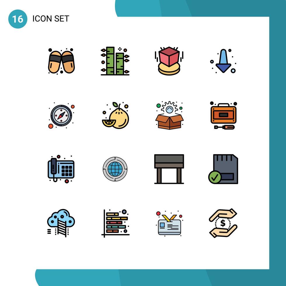 móvil interfaz plano color lleno línea conjunto de dieciséis pictogramas de GPS Brújula caja lleno flecha editable creativo vector diseño elementos