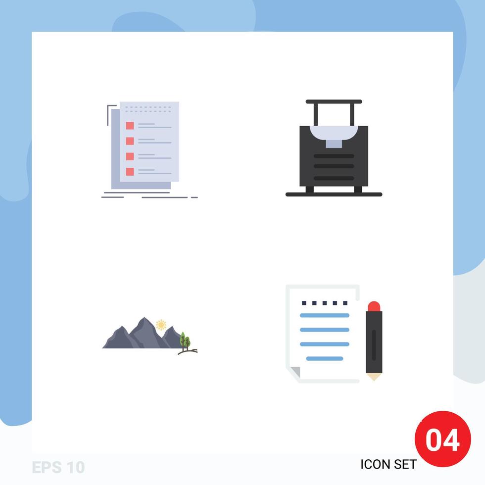 4 Thematic Vector Flat Icons and Editable Symbols of check landscape task luggage mountain Editable Vector Design Elements