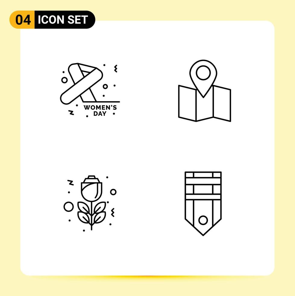 4 Universal Line Signs Symbols of awareness rose day pointer military Editable Vector Design Elements