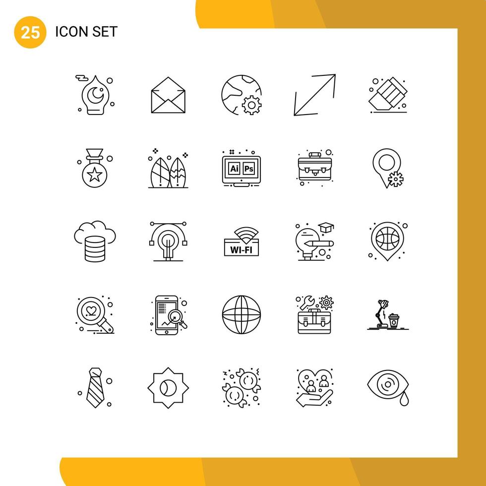 25 Universal Line Signs Symbols of back to school corner open arrow network Editable Vector Design Elements