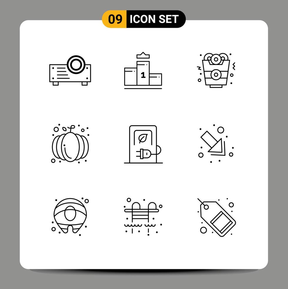 User Interface Pack of 9 Basic Outlines of stations charging fast food car harvest Editable Vector Design Elements