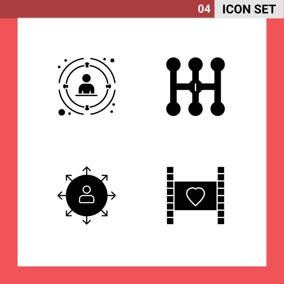 Group of 4 Solid Glyphs Signs and Symbols for link arrows people manual employee Editable Vector Design Elements