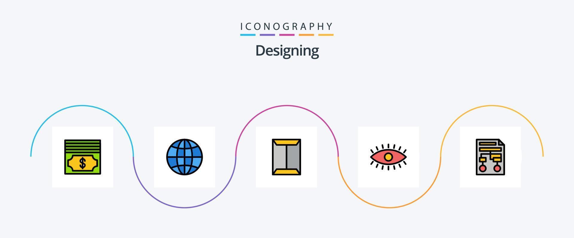 diseño línea lleno plano 5 5 icono paquete incluso papel. diseño. estante. mirar. ojo vector