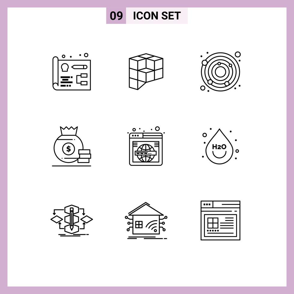 Group of 9 Outlines Signs and Symbols for wide search earth page money Editable Vector Design Elements