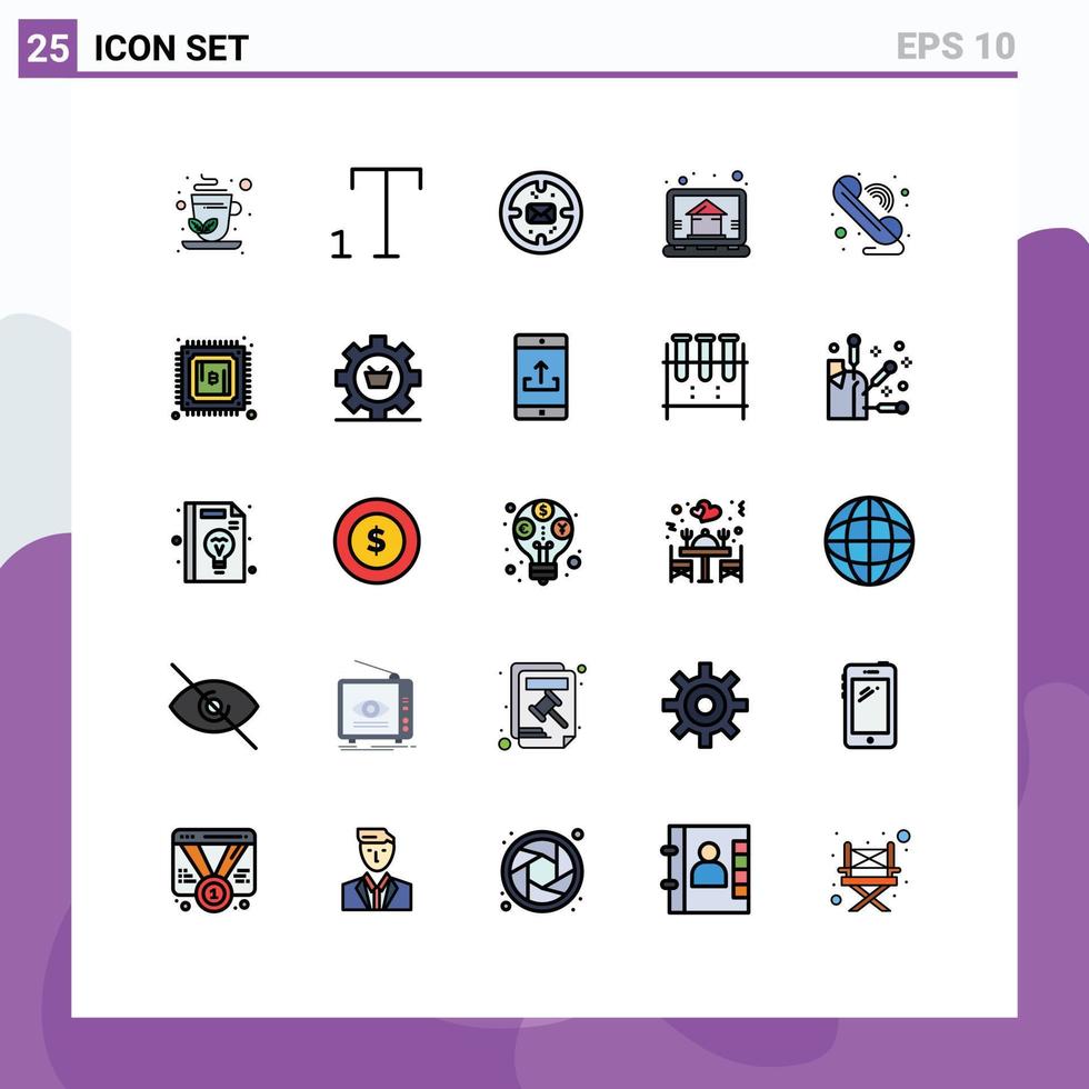 Filled line Flat Color Pack of 25 Universal Symbols of currency phone mail communication smart Editable Vector Design Elements