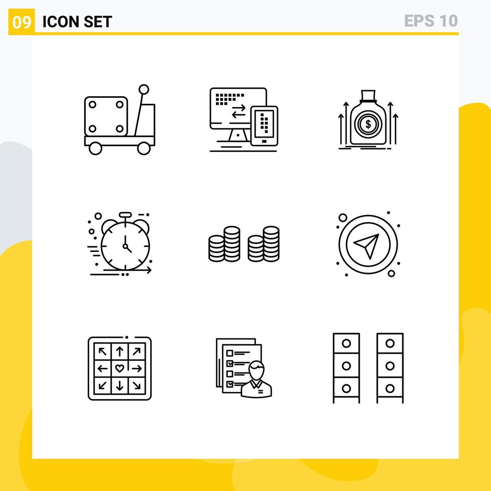 Group of 9 Modern Outlines Set for management business bag agile loan Editable Vector Design Elements