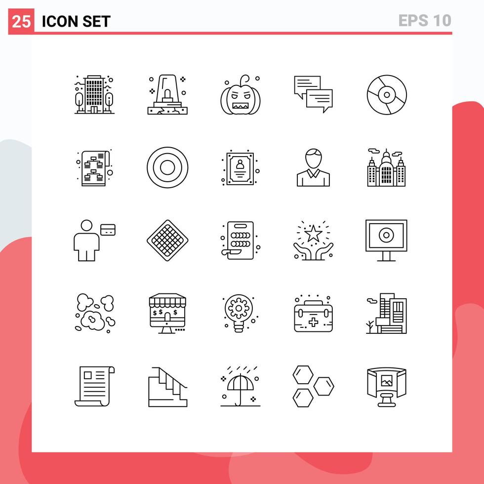 Pictogram Set of 25 Simple Lines of dvd chat halloween bubble message Editable Vector Design Elements
