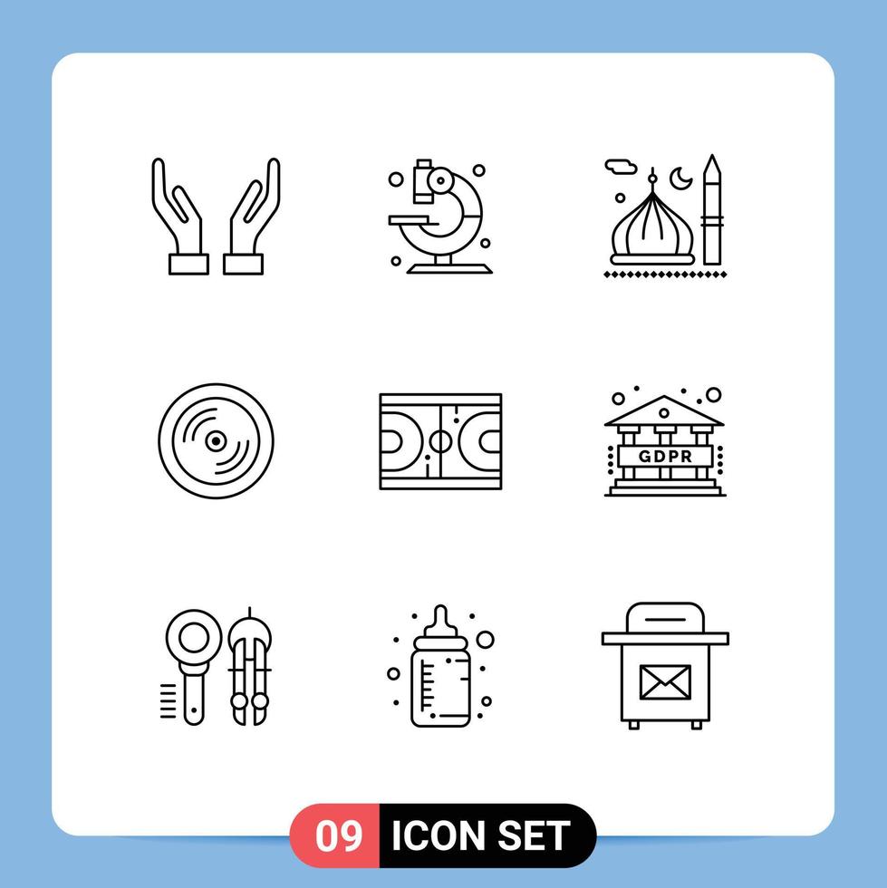 Mobile Interface Outline Set of 9 Pictograms of game education moon disk cd Editable Vector Design Elements