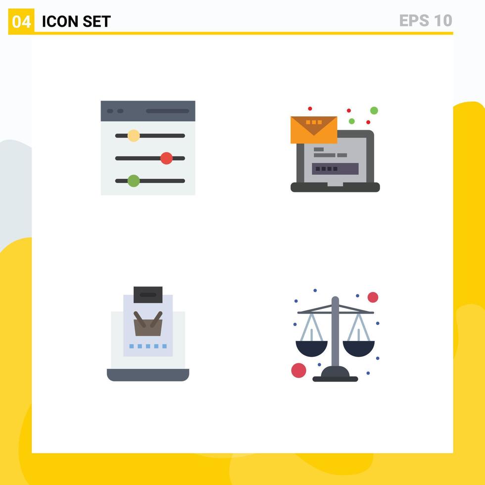 Group of 4 Flat Icons Signs and Symbols for communication buy user laptop online Editable Vector Design Elements