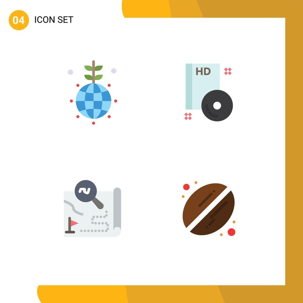Group of 4 Modern Flat Icons Set for earth destination green compact travel Editable Vector Design Elements