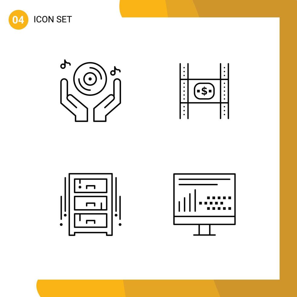 Universal Icon Symbols Group of 4 Modern Filledline Flat Colors of club movie music costs furniture Editable Vector Design Elements