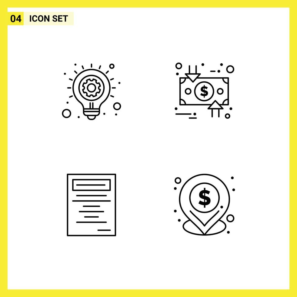 Pack of 4 Modern Filledline Flat Colors Signs and Symbols for Web Print Media such as bulb book business idea cycle study Editable Vector Design Elements