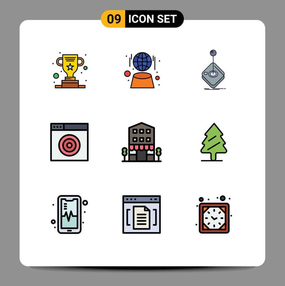 9 Universal Filledline Flat Color Signs Symbols of house target arcade internet stick Editable Vector Design Elements