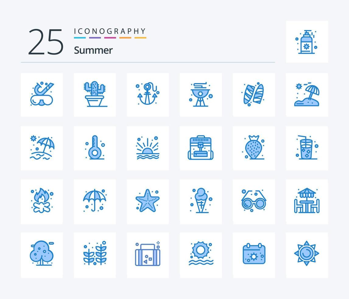 Summer 25 Blue Color icon pack including sports. summer. beach. grill. cook vector