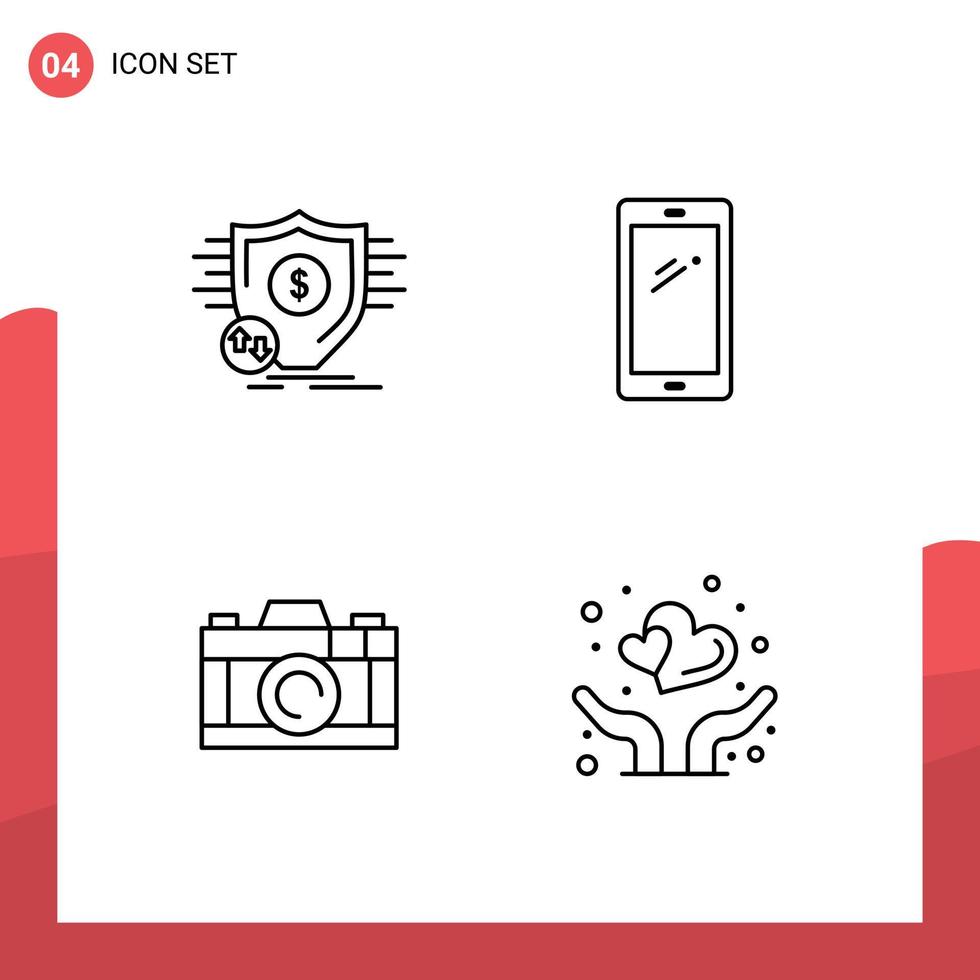 paquete de 4 4 moderno línea de relleno plano colores señales y símbolos para web impresión medios de comunicación tal como Finanzas iphone seguro inteligente teléfono imagen editable vector diseño elementos